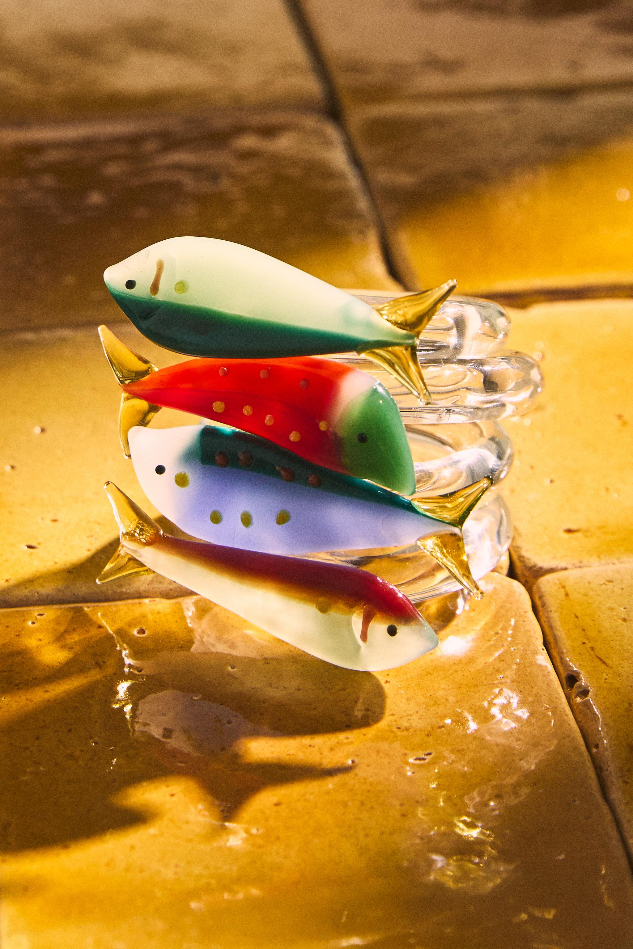 SET OF BOROSILICATE GLASS FISH NAPKIN RINGS (SET OF 4)